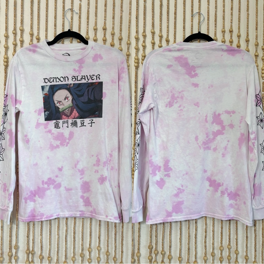 Demon Slayer Pink White  Tie-Dye Long Sleeve Top 100% Cotton Small